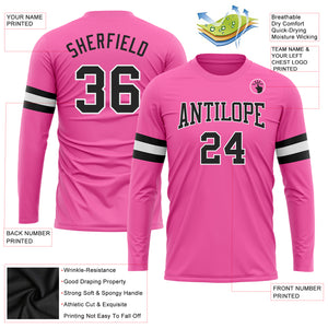 Custom Pink Black-White Long Sleeve Performance T-Shirt