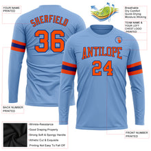 Load image into Gallery viewer, Custom Light Blue Orange-Royal Long Sleeve Performance T-Shirt
