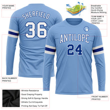 Load image into Gallery viewer, Custom Light Blue White-Royal Long Sleeve Performance T-Shirt
