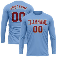 Load image into Gallery viewer, Custom Light Blue Crimson-Cream Long Sleeve Performance T-Shirt
