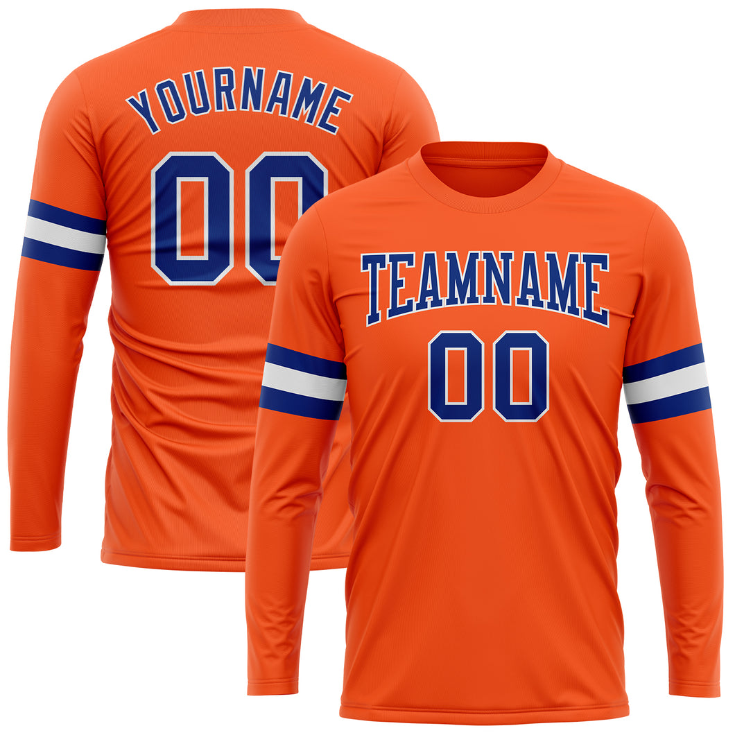 Custom Orange Royal-White Long Sleeve Performance T-Shirt