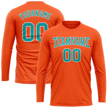 Load image into Gallery viewer, Custom Orange Aqua-White Long Sleeve Performance T-Shirt
