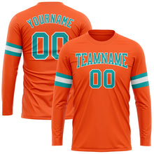 Load image into Gallery viewer, Custom Orange Aqua-White Long Sleeve Performance T-Shirt
