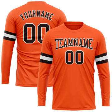 Custom Orange Brown-White Long Sleeve Performance T-Shirt