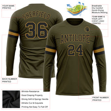 Load image into Gallery viewer, Custom Olive Black-Old Gold Long Sleeve Performance Salute To Service T-Shirt
