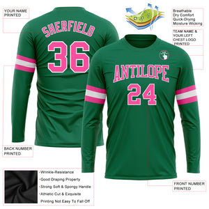 Custom Kelly Green Pink-White Long Sleeve Performance Salute To Service T-Shirt