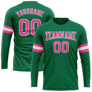 Custom Kelly Green Pink-White Long Sleeve Performance Salute To Service T-Shirt