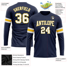 Load image into Gallery viewer, Custom Navy White-Gold Long Sleeve Performance Salute To Service T-Shirt
