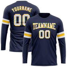 Load image into Gallery viewer, Custom Navy White-Gold Long Sleeve Performance Salute To Service T-Shirt
