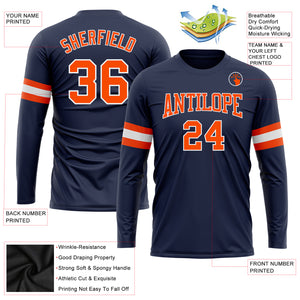 Custom Navy Orange-White Long Sleeve Performance Salute To Service T-Shirt