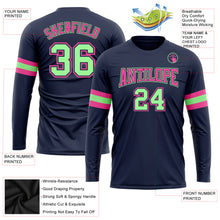 Load image into Gallery viewer, Custom Navy Pea Green-Pink Long Sleeve Performance Salute To Service T-Shirt
