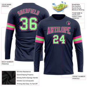 Custom Navy Pea Green-Pink Long Sleeve Performance Salute To Service T-Shirt