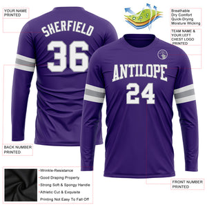 Custom Purple White-Gray Long Sleeve Performance T-Shirt