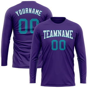 Custom Purple Teal-White Long Sleeve Performance T-Shirt