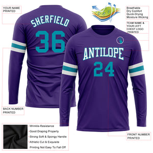 Custom Purple Teal-White Long Sleeve Performance T-Shirt