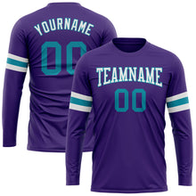 Load image into Gallery viewer, Custom Purple Teal-White Long Sleeve Performance T-Shirt
