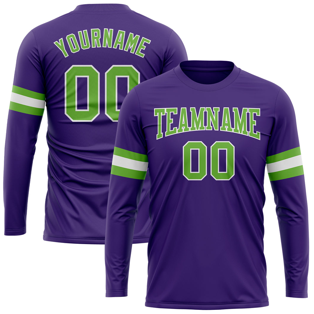 Custom Purple Neon Green-White Long Sleeve Performance T-Shirt