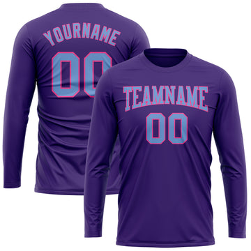 Custom Purple Light Blue-Pink Long Sleeve Performance T-Shirt