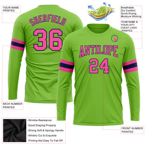 Custom Neon Green Pink-Navy Long Sleeve Performance T-Shirt