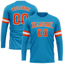 Load image into Gallery viewer, Custom Panther Blue Orange-White Long Sleeve Performance T-Shirt
