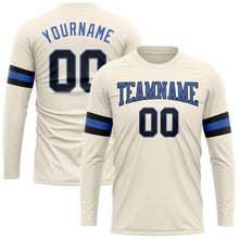 Load image into Gallery viewer, Custom Cream Black-Blue Long Sleeve Performance T-Shirt
