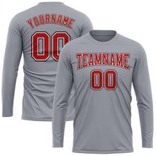 Load image into Gallery viewer, Custom Gray Red-Black Long Sleeve Performance T-Shirt
