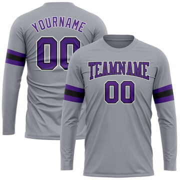 Custom Gray Purple-Black Long Sleeve Performance T-Shirt