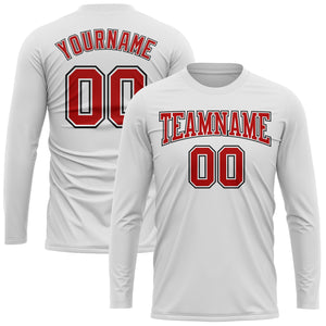 Custom White Red-Black Long Sleeve Performance T-Shirt