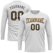 Load image into Gallery viewer, Custom White Steel Gray-Old Gold Long Sleeve Performance T-Shirt
