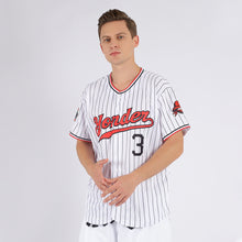 Load image into Gallery viewer, Custom White Black Pinstripe Red-Black Authentic Baseball Jersey
