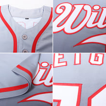 Load image into Gallery viewer, Custom Gray White Steel Gray-Red Authentic Fade Fashion Baseball Jersey

