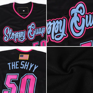 Custom Black Pink-Light Blue Authentic American Flag Fashion Baseball Jersey