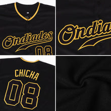 Load image into Gallery viewer, Custom Black Black-Gold Authentic Baseball Jersey
