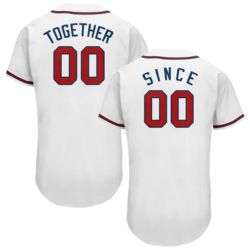 Custom White Red-Navy Baseball Jersey