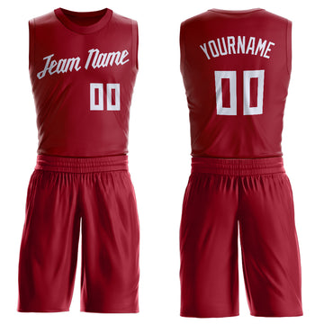 Custom Maroon White Round Neck Suit Basketball Jersey