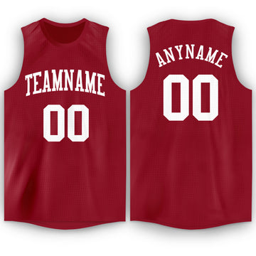 Custom Maroon White Round Neck Basketball Jersey