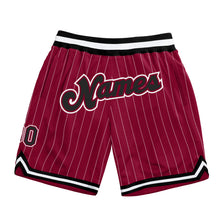 Load image into Gallery viewer, Custom Maroon White Pinstripe Black-White Authentic Basketball Shorts
