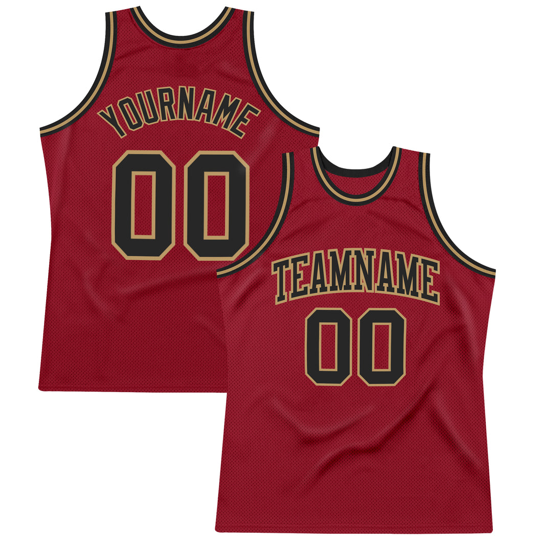 Custom Maroon Black-Old Gold Authentic Throwback Basketball Jersey