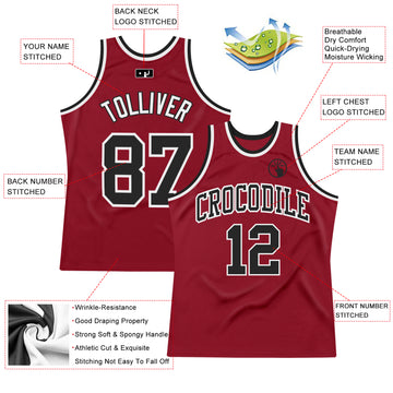 Custom Maroon Black-White Authentic Throwback Basketball Jersey