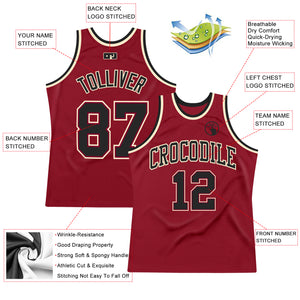 Custom Maroon Black-Cream Authentic Throwback Basketball Jersey