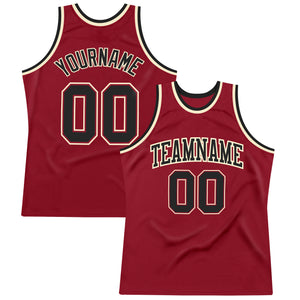 Custom Maroon Black-Cream Authentic Throwback Basketball Jersey