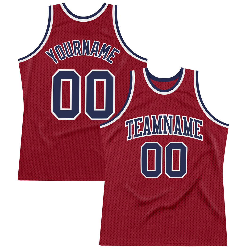 Custom Maroon Navy-White Authentic Throwback Basketball Jersey