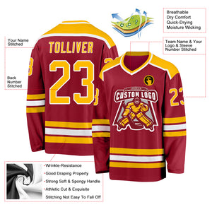 Custom Maroon Gold-White Hockey Jersey