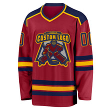 Load image into Gallery viewer, Custom Maroon Navy-Gold Hockey Jersey
