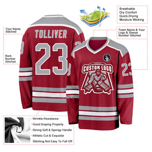 Custom Maroon Gray-White Hockey Jersey