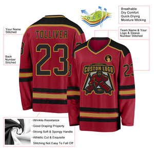 Custom Maroon Black-Old Gold Hockey Jersey