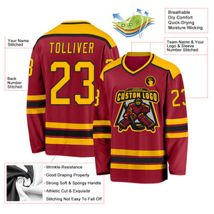 Custom Maroon Gold-Black Hockey Jersey