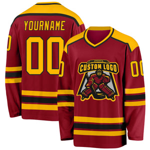 Custom Maroon Gold-Black Hockey Jersey