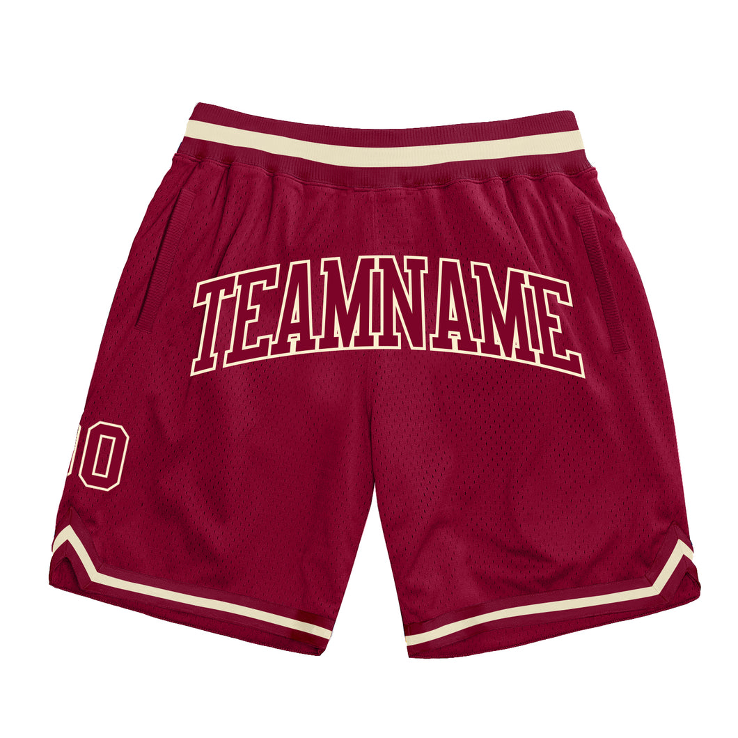 Custom Maroon Maroon-Cream Authentic Throwback Basketball Shorts