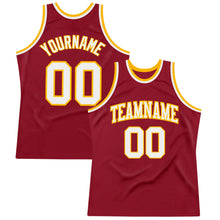 Load image into Gallery viewer, Custom Maroon White-Gold Authentic Throwback Basketball Jersey
